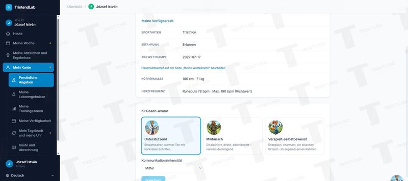 Mein Konto → Persönliche Angaben → KI-Coach-Avatar
