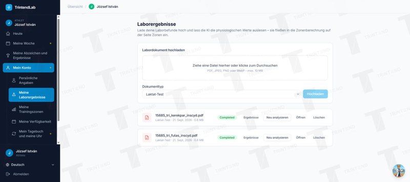 Mein Konto → Meine Laborergebnisse: Upload und ausgewertete Befunde