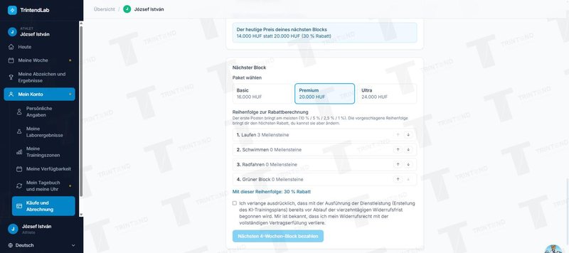 Käufe und Abrechnung: Paket wählen und bezahlen