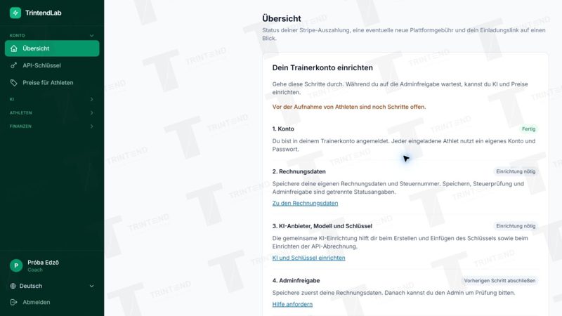 Konto → Übersicht: Die Checkliste zeigt den nächsten Schritt.