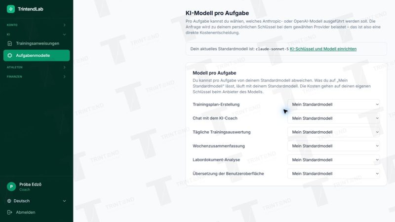 KI → Aufgabenmodelle: ein eigenes Modell je Aufgabe; zum Start muss hier nichts geändert werden.