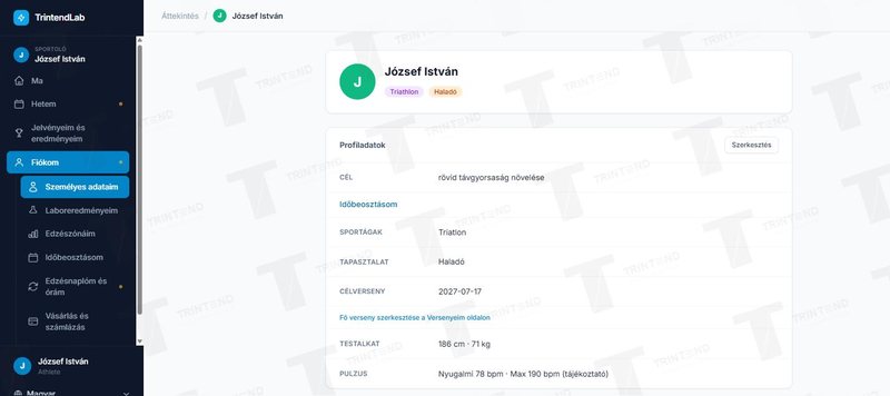 Fiókom → Személyes adataim