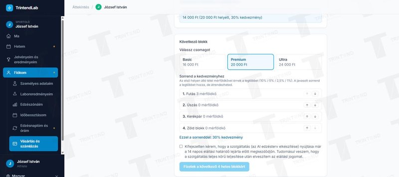 Vásárlás és számlázás: csomagválasztás és fizetés