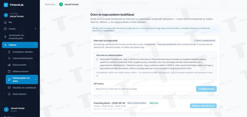 Fiókom → Edzésnaplóm és órám: az Intervals.icu-kapcsolat és a hozzájárulás