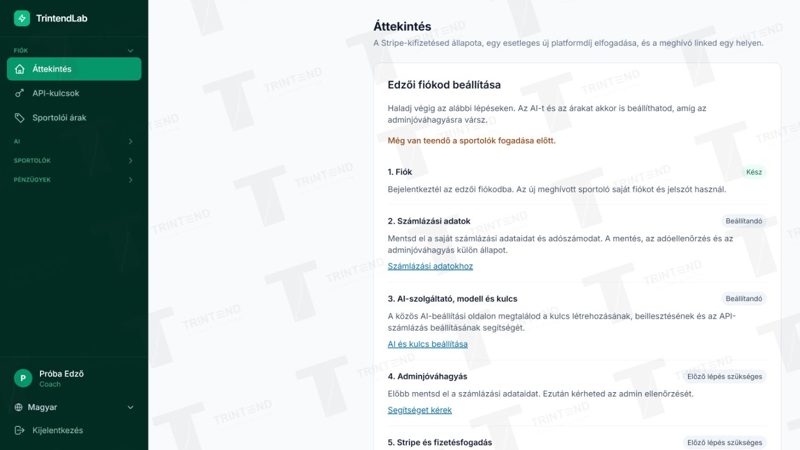 Fiók → Áttekintés: a készültségi lista mutatja a következő teendőt.